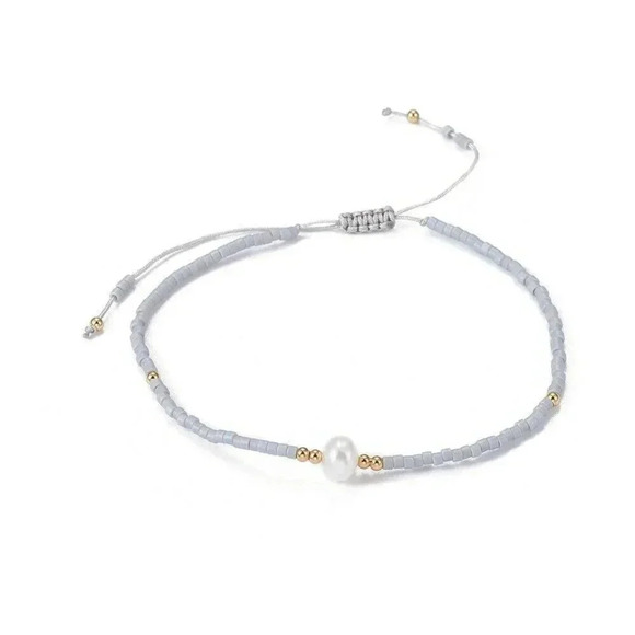 Handcrafted Real Freshwater Pearl Light Gray Japanese Glass Beads Bracelet - Picture 2 of 3